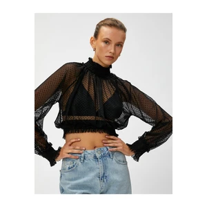 Koton Chiffon Crop Blouse Standing Neck Long Sleeve