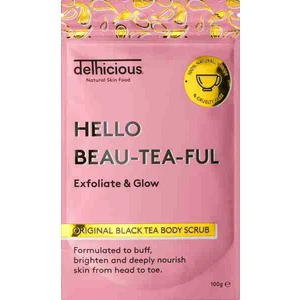 delhicious HELLO BEAU-TEA-FUL ORIGINAL BLACK TEA vyhladzujúci telový peeling 100 g