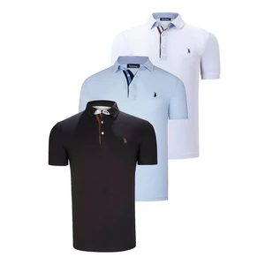 TRIPLE SET T8582 DEWBERRY MENS T-SHIRT-BLACK-WHITE-BABY BLUE