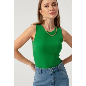 Lafaba Women's Green Knitted Blouse with Chain Necklace