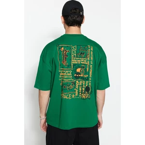 Trendyol Green Men's Oversized 100% Cotton Back Printed Short Sleeved T-Shirt T-Shirts