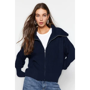 Trendyol Navy Blue Zippered Collar, Knitwear Cardigan