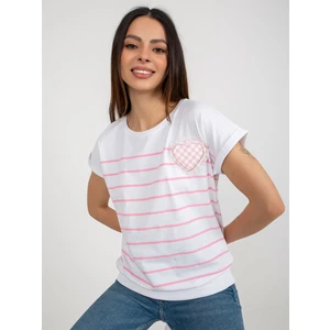 Lady's white-pink striped blouse with application