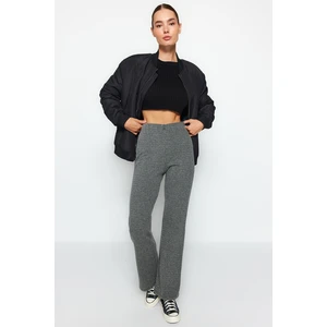 Trendyol Gray Patterned High Waist Flare/Flare-Up Knitted Pants Trousers