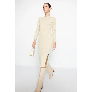 Trendyol Beige Midi Silvery Knitwear Dress