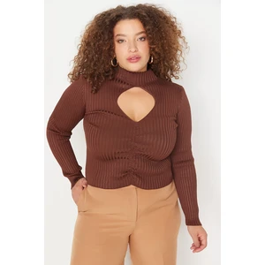 Trendyol Curve Plus Size Sweater - Brown - Regular fit