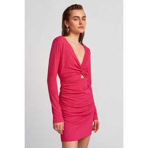 Dilvin 90300 Draped Dress-fuchsia