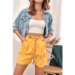 Shorts with embossed pattern, high waist yellow