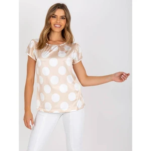 Beige and white polka dot blouse in imitation satin RUE PARIS