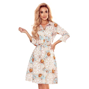 286-4 SANDY Flared shirt dress - WHITE AND GOLDEN CIRCLES