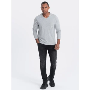 Ombre Men's unprinted V-NECK longsleeve - grey melange