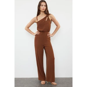 Trendyol Brown One Shoulder Woven Jumpsuit