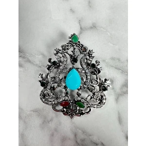 Brooch XZ459-191 Silver + Blue