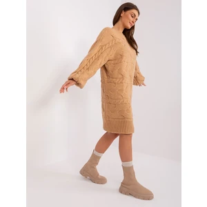 Camel knitted dress with cables