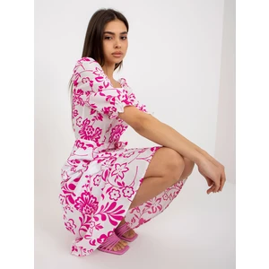 White and fuchsia flowing dress with print