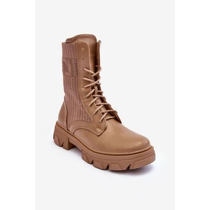 Women's lace-up work boots dark beige Marlissa