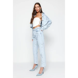 Trendyol Light Blue Stones High Waist Straight Jeans