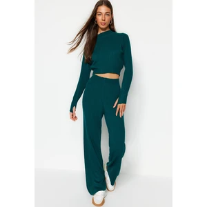 Trendyol Green Crop Corduroy Sweater Bottom-Top Set