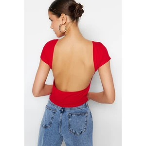 Trendyol Red Decollete Crop Cotton Stretch Knitted Blouse