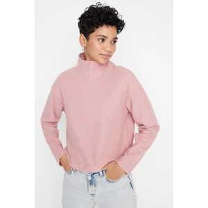 Trendyol Dried Rose Thessaloniki/Knitwear Look, Zippered Collar Regular/Regular Knitted Sweatshirt