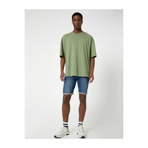 Koton Denim Shorts with Tiered Legs and Pockets with Button.