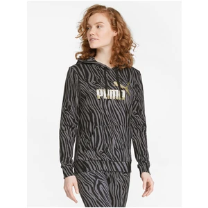 Grey-Black Women's Patterned Hoodie Puma Tiger - Women