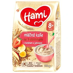 HAMI Mliečna kaša so 7 obilninami s banánom a jahodami 210 g, 8+