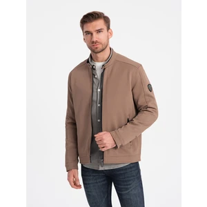 Ombre Men's BIKER jacket in structured fabric - light brown