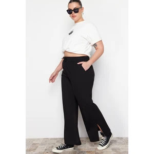 Trendyol Curve Black Thin Knitted Sweatpants with Slit Detail.