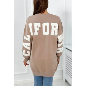 Insulated sweatshirt with California inscription dark beige