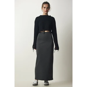 Happiness İstanbul Women's Anthracite Basic Long Skirt