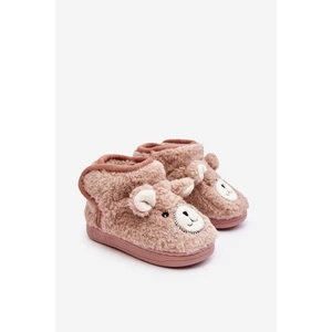 Children's insulated slippers with teddy bear, pink Eberra