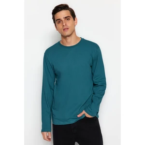 Trendyol Petrol Basic Regular/Real Fit Crew Neck hosszú ujjú 100% pamut póló