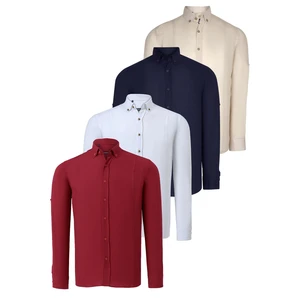 QUADRUPLE SET G721 DEWBERRY MEN'S SHIRT-NAVY-BURGUNDY-BEIGE-WHITE