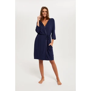 Women's Song Bathrobe with 3/4 Sleeves - Navy Blue