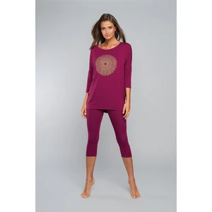 Pyjamas Mandala 3/4 sleeve, 3/4 leg - wine