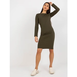 Khaki casual sweatshirt dress with long sleeves