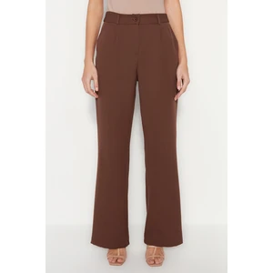 Trendyol Dark Brown High Waist Wide Leg/Wide Leg Pleated Woven Trousers