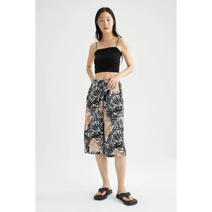 DEFACTO High Waisted Floral Print Viscose Crop Chinos