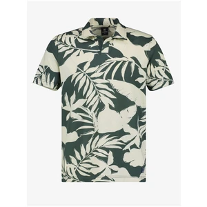 Cream-green men's flowered polo shirt LERROS - Men