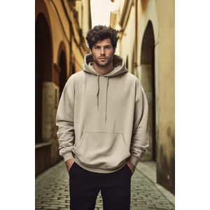 Trendyol Beige Men's Basic Oversize Fit Sweatshirt with a Hoodie and Pillows.