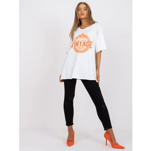 White and orange cotton t-shirt with an application