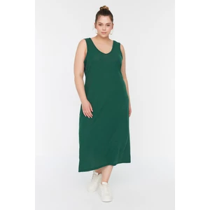 Trendyol Curve Green V Neck Knitted Dress