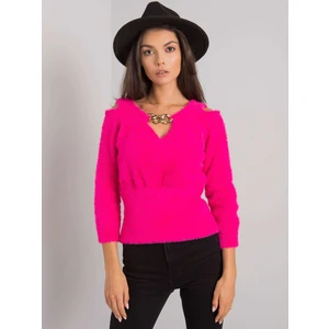 RUE PARIS Fuchsia sweater with a triangular neckline