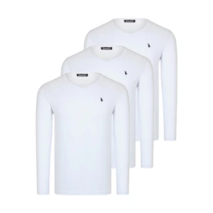 TRIPLE SET T8587 DEWBERRY V COLLAR MEN'S SWEATSHIRT-WHITE-WHITE-WHITE