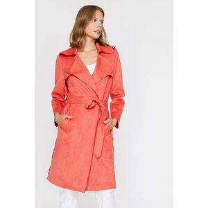 Koton Women's Red Suede Look Trench Coat