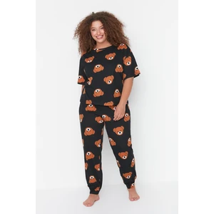 Trendyol Curve Anthracite Patterned Knitted Pajamas Set