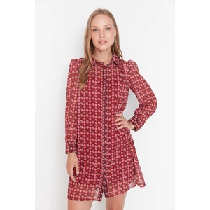 Trendyol Claret Red Patterned Shirt Dress