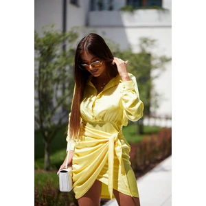 Yellow shirt dress with tie at the front