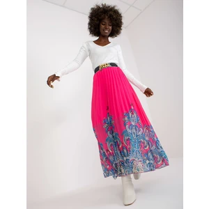 Pink maxi pleated skirt with print